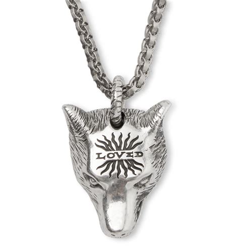 anger forest wolf head necklace in silver gucci|Gucci anger forest aged silver.